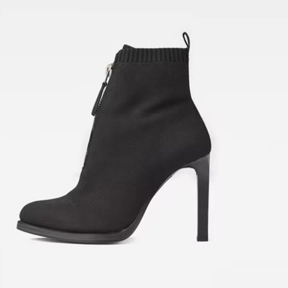 G-Star Raw Black Knitted Front Zip Ankle Boots Stiletto Heels Womens 38